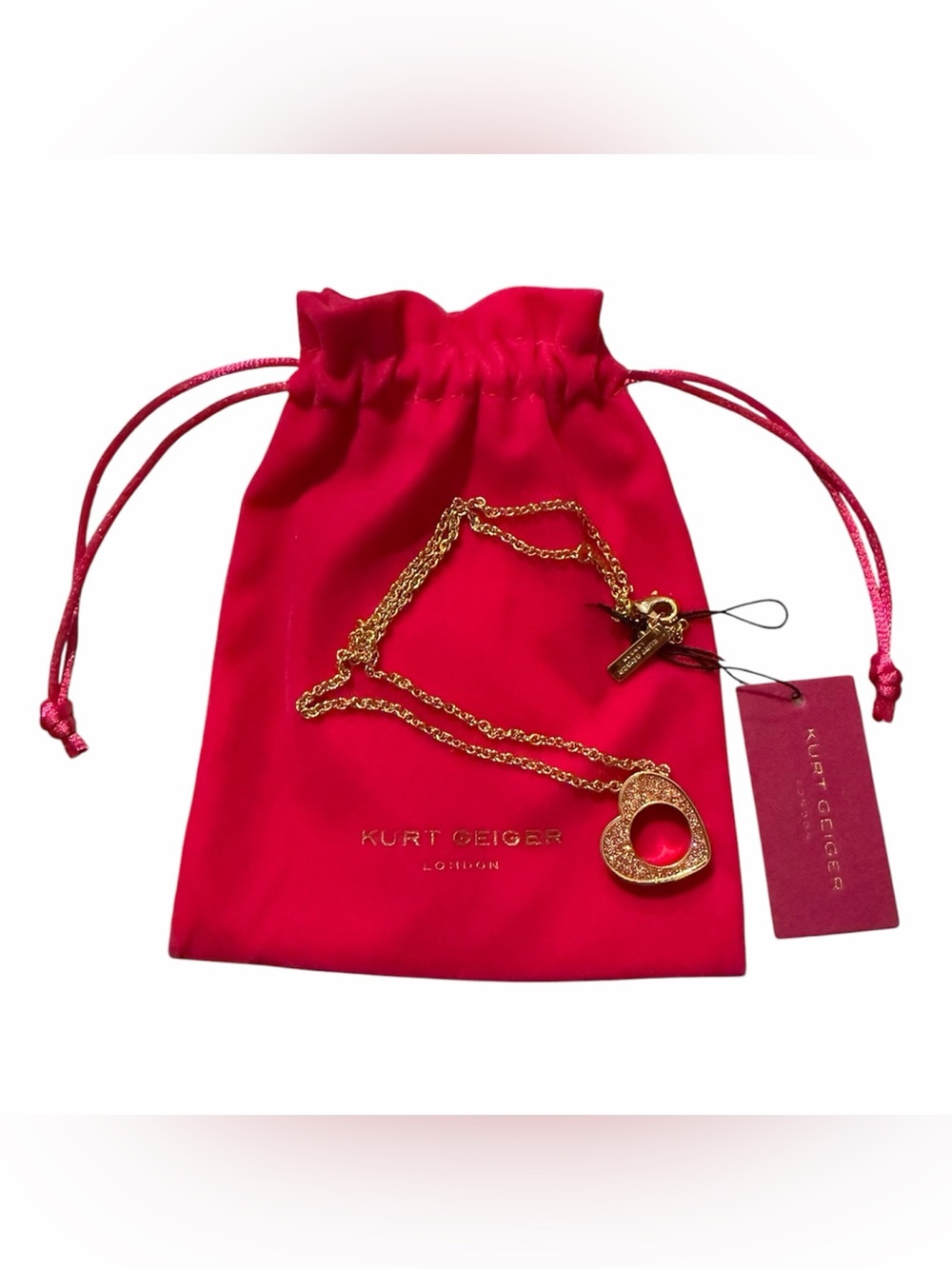 Kurt Geiger Gold with Pink Heart Pendant Necklace